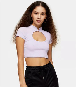 T-shirt à manches courtes pour femmes, haut court avec découpe découpée, Style chinois, haut moulant froncé, <span class=keywords><strong>en</strong></span> coton, été, - Product Image 4