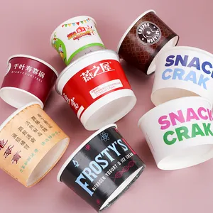 Disposable Ice Cream Paper Cups Free Custom Logo Fried Yogurt Dessert Paper Bowl Round With Lids