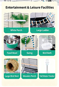 Cage à oiseaux robuste et de grande taille, construction en fer moderne, légère, structure solide, accessoires complets, montage facile - Product Image 5