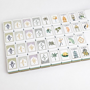 Nuevas fichas de mahjong en stock: diseño de loto blanco, acrílico de cuatro capas, estilo mahjong americano, patrón de caparazón de tortuga - Product Image 3