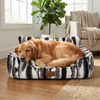 Coussin de luxe pour chien en sherpa teint en fil, entièrement amovible et lavable, canapé pour animaux de compagnie en velours flocon de neige composite doux, coussin pour chat