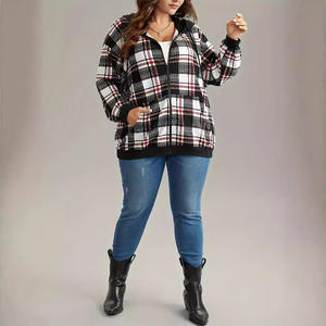 Para <span class=keywords><strong>Amazon</strong></span> Europeo Americano transfronterizo moda Casual Otoño Invierno suelta <span class=keywords><strong>chaqueta</strong></span> con capucha a cuadros para <span class=keywords><strong>mujer</strong></span> nueva cremallera frontal - Product Image 5