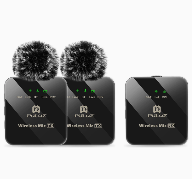PULUZ Wireless Lavalier Microphone 3.5mm Connector for Live Streaming Recording Noise Reduction Dual-Channel Computer