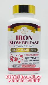 Tabletas de Hierro de Liberación Lenta DUOZI, Suplemento Diario de 65 mg con Vitamina C, B12 y D3, 100 Unidades, Sin GMO, Vegano - Product Image 6