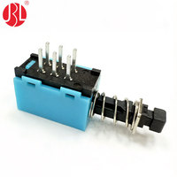 Interrupteur à bouton-poussoir PS-909L-22 2P2T DPDT, 6 broches, angle droit, traversant, à verrouillage momentané, pas de 2,5 mm, DC 50V 0,3A