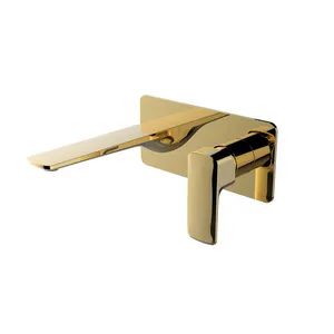 Gepolijst gouden messing een handvat wastafel kraan wandmontage keramische valve badkamer sink water tap