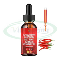 VitaSpring OEM Poivre de Cayenne Aubépine Vitamine D3 K2 Racine de Betterave Biologique Curcuma Curcumine Supplément Gouttes de Piment de Cayenne Liquide