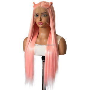 Parrucche Sintetiche Lisce con Frontale in Pizzo 13x4 per Donne di Colore, <span class=keywords><strong>Rosa</strong></span>, Resistenti al Calore, Pre-Pizzicate per Feste - Product Image 6