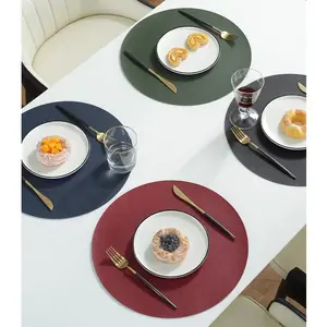 Custom LOGO PU Leather Decorative Vinyl Dinning Heat Resistant Durable Table Mat Work Desk Kitchen Restaurant Placemats