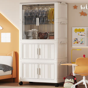 Armario de almacenamiento plegable de plástico para dormitorio doméstico, armario combinado plegable integrado de doble puerta de lujo ligero - Product Image 3