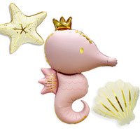Nouveaux ballons en aluminium à thème animaux marins de la marque TJ, mélange de couleurs, décoration de fête hippocampe, finition mate