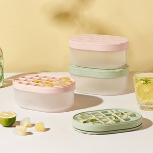 Lidded Ice Tray Mold Rectangle PP <b>Material</b> Press Type Ice Maker For Family Use With <b>Storage</b> <b>Box</b> Matcha Green Ice Berry Powder - Product Image 1
