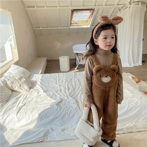 Unisex Teddy Fleece Baby Bib Pants Oso de dibujos animados bordado Teddy Fleece Overoles <span class=keywords><strong>para</strong></span> bebé - Product Image 4