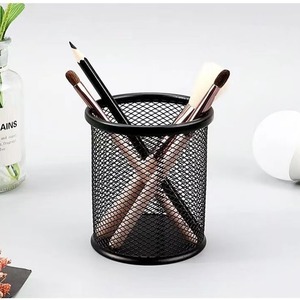 Porte-stylo rond en métal Zhongchang, organisateur de bureau noir, conteneur de papeterie, design en maille - Product Image 2