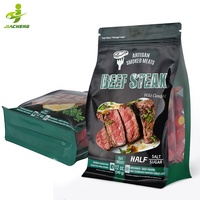 Sac d'emballage alimentaire congelé à fond plat, grande capacité, haute barrière, refermable, personnalisé, pour poisson, viande, hamburger, steak de bœuf