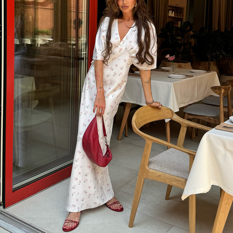 chinese dress ladies Split Long Boho Maxi Dress – Layered Skirt, Square Neck & Waist Sash in Gray | Women's Boho Fashion | L main image 1