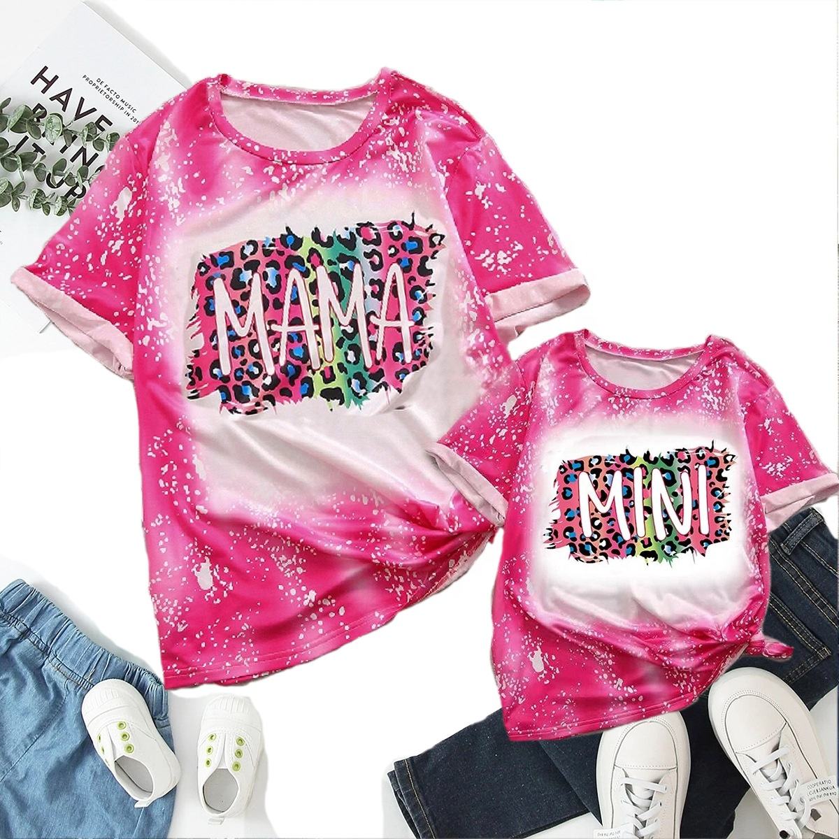 Mommy and Me Summer Clothes Set Fashion Tie Dye Short Sleeve Women T-shirt  Girls Outfits