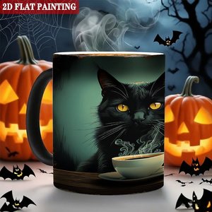 Frosted Black <b>Ceramic</b> Mug 11oz Heat Activated Coffee <b>Cup</b> With Cat Art Design - Product Image 6