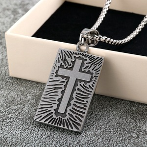 Stainless Steel Pendant Necklace Unisex <b>Cross</b> Geometric Design Asymmetry Fashion Jewelry for Clothing Matching - Product Image 3