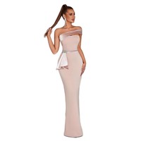 Robe de soirée de créateur en cachemire ornée de diamants cloutés, style transfrontalier |   Robe mi-mollet illusion sans bretelles et épaules dénudées