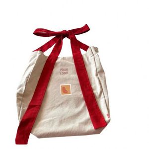 Reusable Shopping Bow Canvas Cotton <b>Gift</b> Tote <b>Bags</b> With Custom logo - Product Image 4