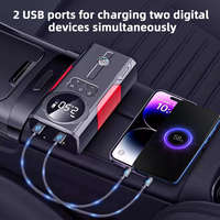 Démarreur de batterie et compresseur d'air avec écran numérique, batterie externe, gonfleur de pneus, éclairage d'urgence