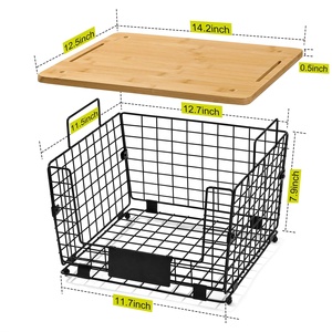Panier de rangement pour comptoir de cuisine, organisateur de placard, panier empilable avec plateau en bambou - Product Image 2