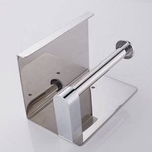 Porte-rouleau de papier toilette mural en acier inoxydable sans perçage, auto-adhésif avec colle 3M et étagère - Product Image 3