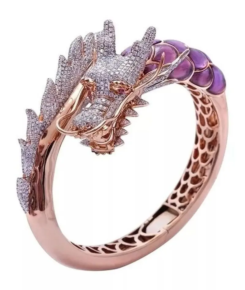 Crystal Rings Adjustable Natural Stone Plated Rose Gold Dragon Diamond Inlay Men Ring Fashion Jewelry 1