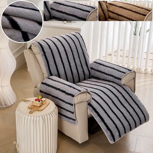 Funda para silla reclinable de pelo de conejo a rayas moderna, funda para sofá, aislamiento de felpa antideslizante adecuado para sillón reclinable individual - Product Image 1