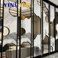Paravent en verre personnalisable en acier inoxydable, motif paysage chinois à l'encre, pour la décoration des espaces résidentiels et commerciaux