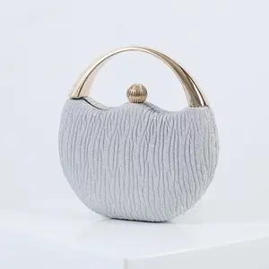 Wholesale Retro pleated evening bags Oval pretty handbag important occasion ladies metal clutch party bag for women