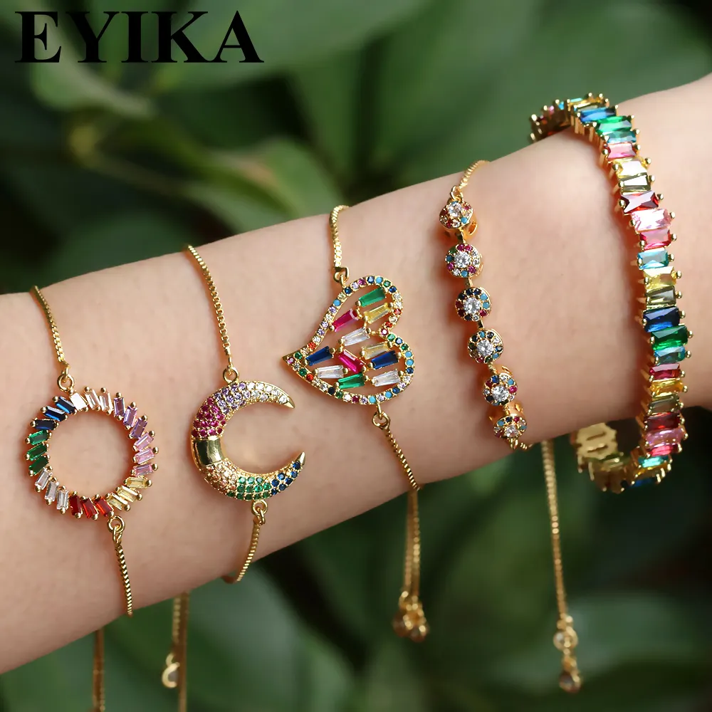 EYIKA In lager! Mexiko stil großhandel messing regenbogen farbe cz armband mond herz armreif mädchen schmuck party