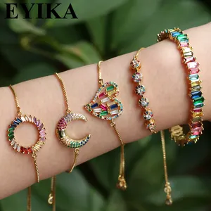 EYIKA In stock ! Mexico style wholesale brass rainbow color cz bracelet moon heart bangle girl jewelry party