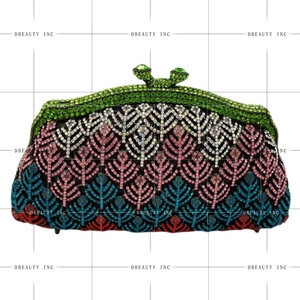 Bolso de Noche para Mujer con Delicadas Hojas de Palma y Pedrería, Cartera de Mano Brillante con Cristales y Gemas, Cadena Desmontable, Ideal para Bodas - Product Image 4