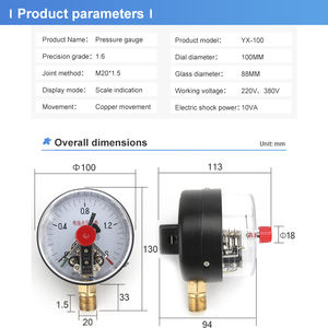 YX100 Pengukur Tekanan Kontak Elektrik, Alat Pengukur Vakum dengan Bantuan Magnetik - Product Image 5