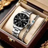 Montre à Quartz pour Homme avec Bracelet en Alliage, Cadran à Chiffres Romains de 10 mm, Design à Trois Aiguilles, Ornée de Diamants, Style Sport Tendance, 18 mm