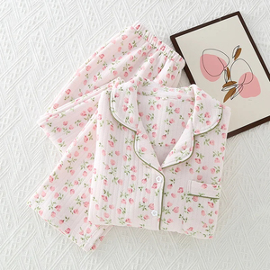 Nuovo Set <span class=keywords><strong>Pigiama</strong></span> da <span class=keywords><strong>Donna</strong></span> 2024, Cardigan Spesso e Caldo, Completo Invernale a Maniche Lunghe con Stampa Floreale, Abbigliamento da Casa - Product Image 4