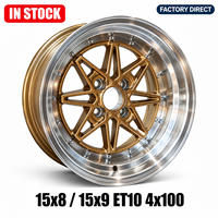 En stock, jantes en alliage d'aluminium 15x8 15x9 pouces, 4x100, jantes de voiture pour Honda Civic CRX Fit Mazda MX-5 Toyota Yaris Corolla