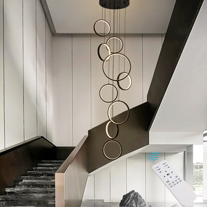 Minimalist SKD Round Circle Pendant Lights 9 Heads <b>Chandelier</b> Lighting <b>for</b> Staircase Home Hotel Villa - Product Image 5