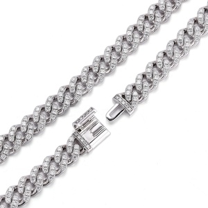 Nuevo Diseño, Cadena Cubana de Oro Blanco de 10k con Diamantes Cultivados en Laboratorio DEF de 8mm, Collar Hiphop para Mujeres y Hombres 	 Pulsera de Joyería de 7-24 Pulgadas - Product Image 5
