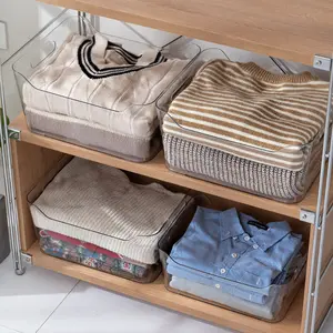Clear Rectangular Multifunction Plastic Clothing Storage Basket Organizer Modern Rectangle With Handle
