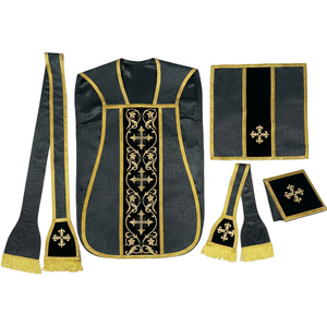 Casulla Romana Dorada con Estola, Manipulo, Bolsa y Velo del Cáliz, Vestimentas Litúrgicas Bordadas para <span class=keywords><strong>Sacerdote</strong></span> - Product Image 4