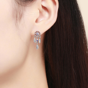 Pendientes de plata de ley 925 con atrapasueños para mujer, joyería de circonita cúbica púrpura, SCE502, para <span class=keywords><strong>BAMOER</strong></span> - Product Image 5