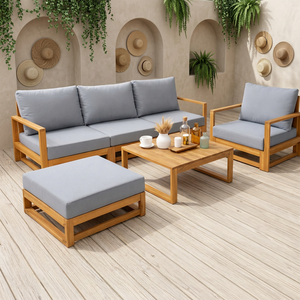 EDEN Ensemble de canapés de jardin contemporains en bois d'acacia, 6 pièces, écologiques, avec coussins imperméables, pliables, pour terrasses et hôtels - Product Image 6