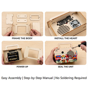 Kit de fabrication éducatif STEAM personnalisé 5 en 1 : Voiture télécommandée en <span class=keywords><strong>bois</strong></span>, interphone sans fil, radio, piano électronique, magnétophone, projet de physique - Product Image 4