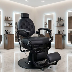 Silla de Barbero Profesional para Hombre, Totalmente Negra, Estilo Retro, Estructura Resistente, para Salón de Peluquería - Product Image 1