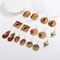 Pendientes de madera geométricos para mujer, joyería de cumpleaños de madera colorida ligera, aretes de empalme bohemios colgantes de Aro para mujer