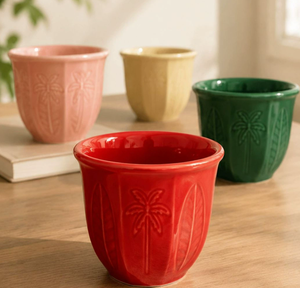 Wholesale Cylinder Embossed Palm Leaf Ceramic Coffee <b>Mug</b> Middle Eastern Style BPA Free Eco-Friendly Espresso Cup Custom Logo for - Product Image 2