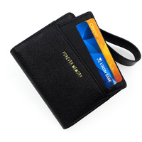 Dompet Wanita Lipat Dua Kulit PU Pendek Dengan Tali Pergelangan Tangan, Kantong Koin Resleting, Banyak Slot Kartu, Dompet Kecil Wanita, Logo Custom